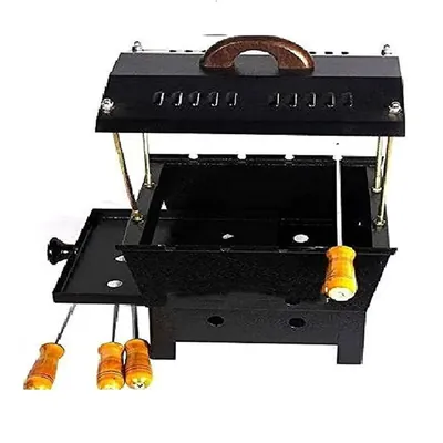 Portable 7 Inch Hut Shape Charcoal Barbeque Grill with 4 Skewers
