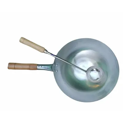 SBWG Chinese woks Iron Kadhai with Wooden Handle and Stainless Steel Big Size Ladle (Size-14 Inch Dia.)