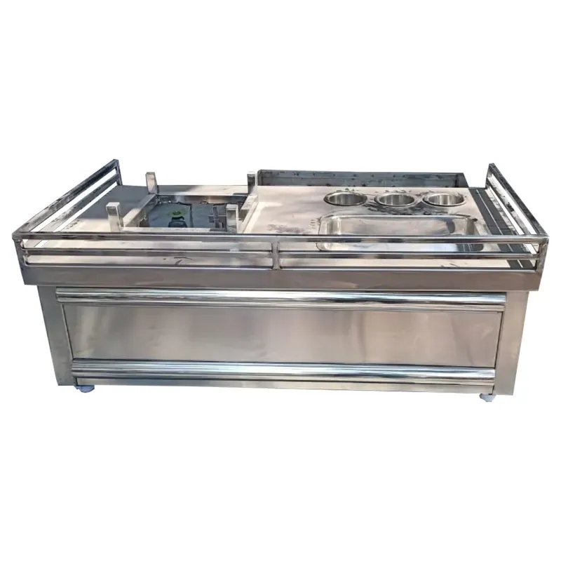 SS Chowmin Counter with Single Burner and 1 Large Square Pot and 3 Small Round Pot