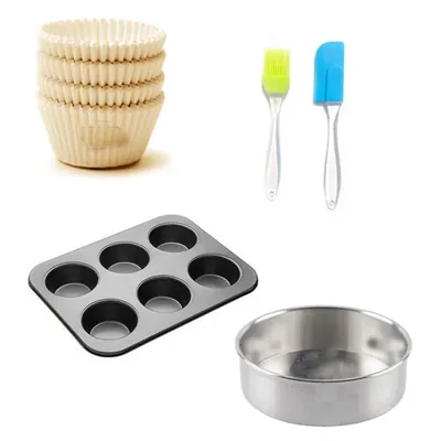 Combo of 100 Pcs Paper Cups, Cake Baking Pan, Muffin Tray, Spatula and Brush
