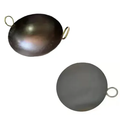 SBWG Combo of SBWG Commercial 20 Inch Iron Kadhai and 18 Inch Indian Iron Tawa with 1 Handle