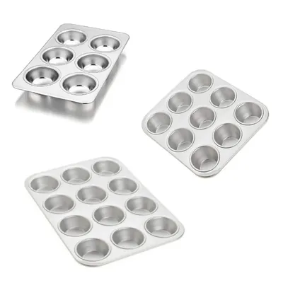 Combo of 6, 9 and 12 Cavity Aluminium Muffin Bakeware Trays for Muffins, Cupcakes and More