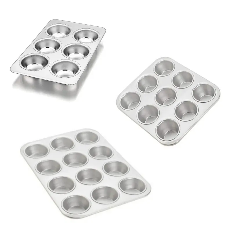 Combo of 6, 9 and 12 Cavity Aluminium Muffin Bakeware Trays for Muffins, Cupcakes and More
