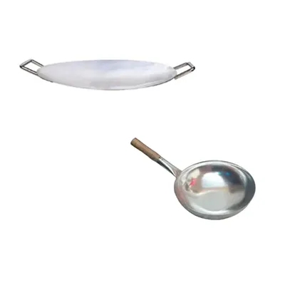 Mira Steels Combo of 12 Inch Thai Wok and 5 mm Round Tawa Platter of 12 Inch Dia, With Stainless Steel Body