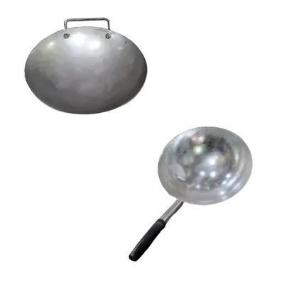 SBWG Combo of SBWG 17 Inch Round Iron Wok Kadai and 12 Inch Wok Iron Pan