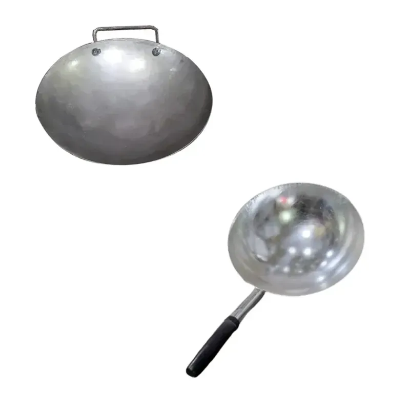 SBWG Combo of SBWG 17 Inch Round Iron Wok Kadai and 12 Inch Wok Iron Pan