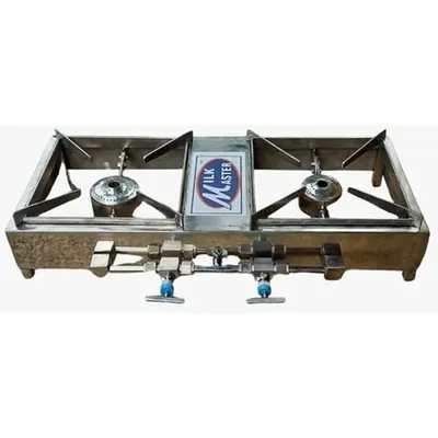 MILK MASTER Double Burner Biogas Stove, 30 cm x 60 cm, Stainless Steel