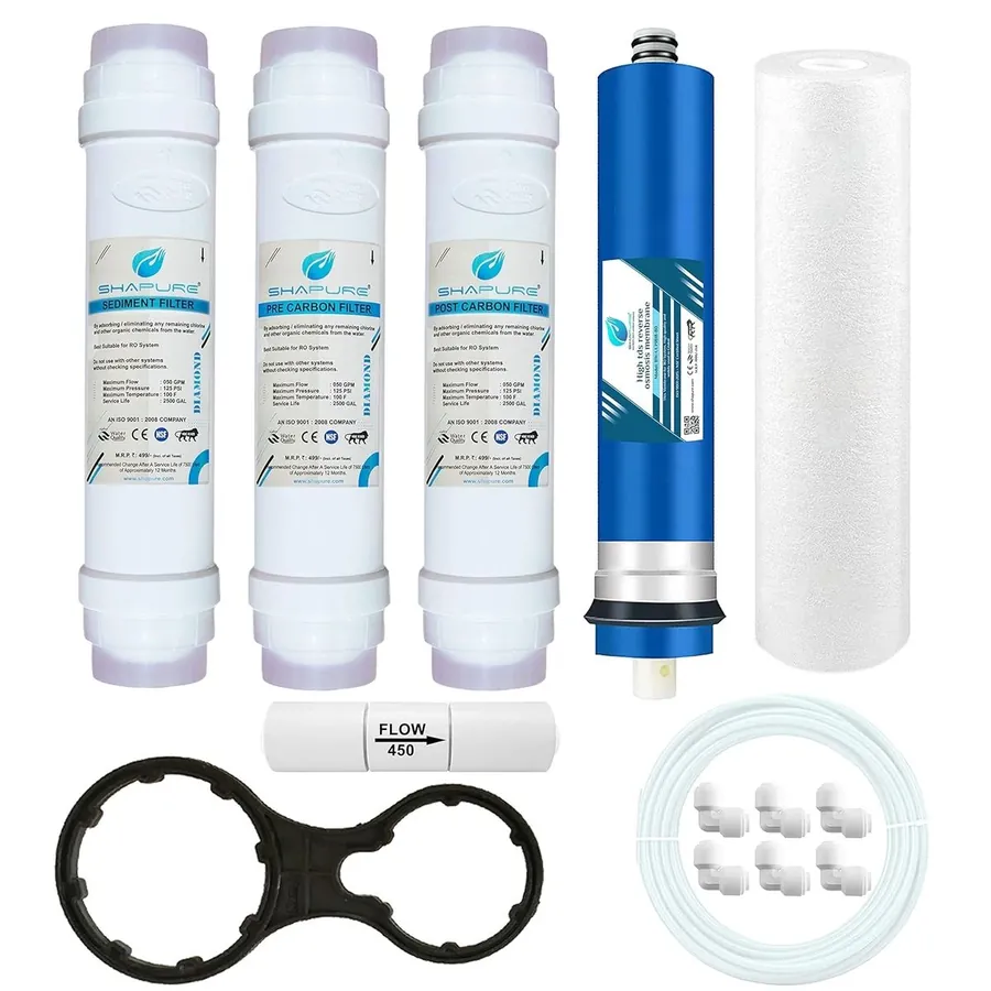 Shapure Complete Ro Service Kit with 80 GPD Membrane & Filter kit Set for Water Purifiers (Works up to 1500 TDS)
