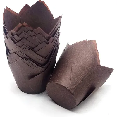 POCHEON POCHEON® Brown Tulip Cupcake Liners Muffin Paper Moulds for Elegant Baking Unbleached Greaseproof for Bake (Pack of 200)