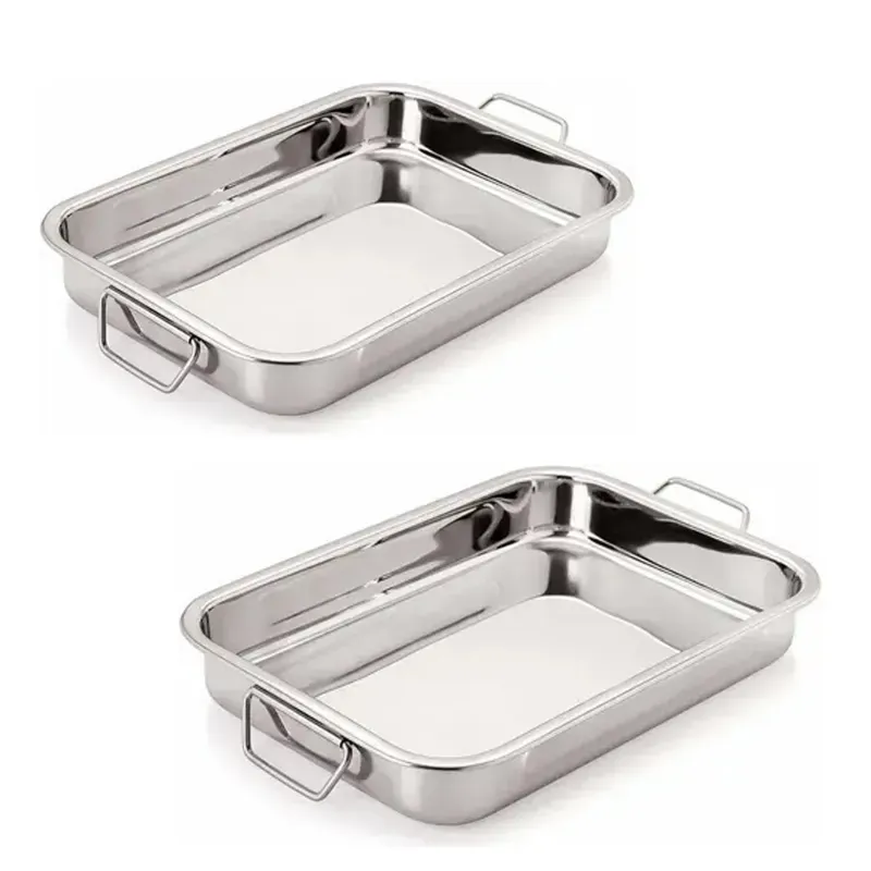 SS Premium 16 x 11 x 3 Inch Rectangular Deep Tray With Handle (Pack-Pack of 2)