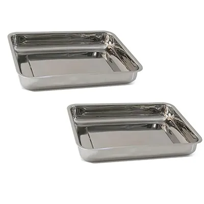 Stainless Steel 18 x 13 x 3.5 Inch Rectangular Deep Tray (Pack-Pack of 2)
