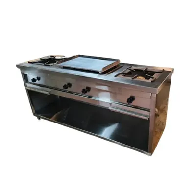 34 x 24 x 72 Inch Stainless Steel Double Range Gas Burner With Dosa Bhatti and Shelf For Commercial Kitchen