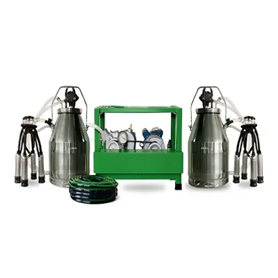Double Bucket (2 x 25 Litre) Double Power Milking Machine With 1 HP Marathon Motor, 350 LPM Pump and 50 ft Vacuum Pipe