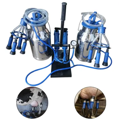Double Bucket Hand Operated Milking Machine With 12 x 2 Litre SS Bucket for Cows & Buffaloes