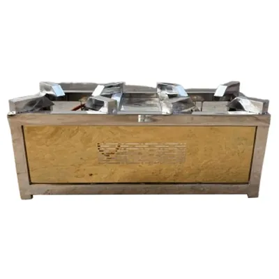 14 x 34 x 14 Inch Stainless Steel Double Burner Golden Pattern Gas Bhatti for Catering Business Purpose
