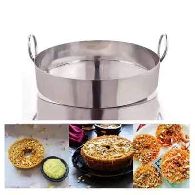 Commercial Stainless Steel 20 Inch Flat Ghevar Kadai 3 mm Thick Kitchenware