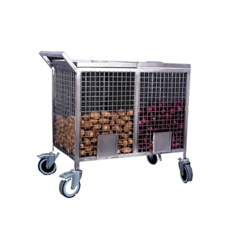 Double Layer SS Onion/Potato Trolley 100 kg Capacity With Attached Lid, Castor Wheels facility