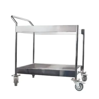 Double Layer (2 Shelves) Trolley for Catering Service with Castor Wheels and Stainless Steel Body