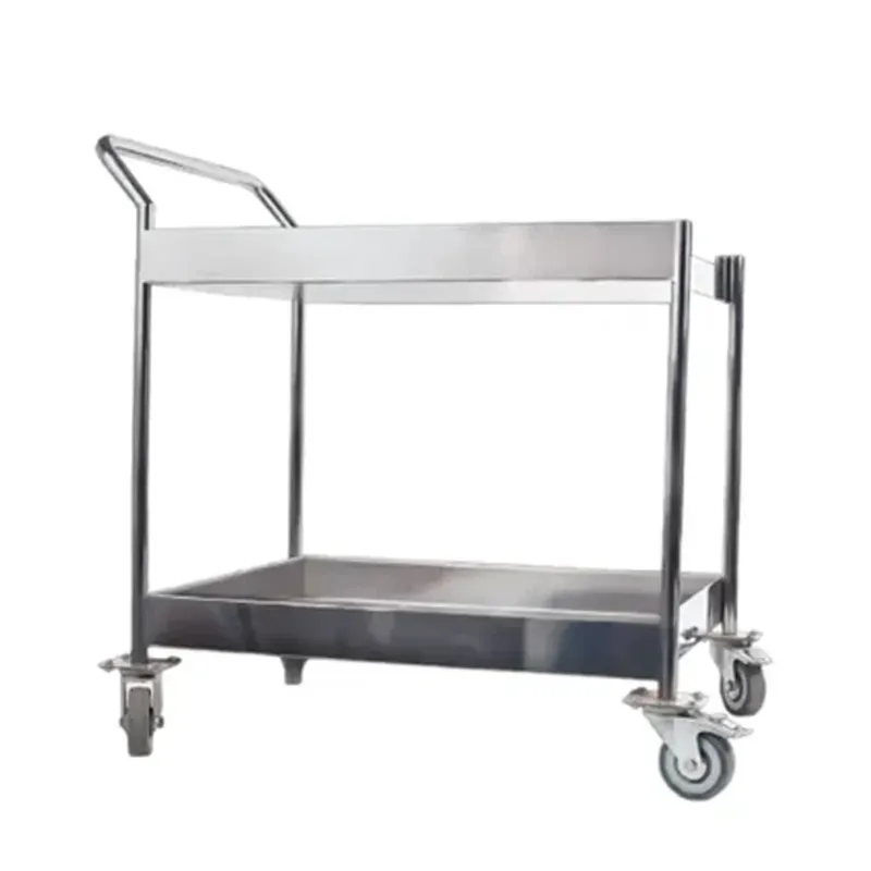 Double Layer (2 Shelves) Trolley for Catering Service with Castor Wheels and Stainless Steel Body