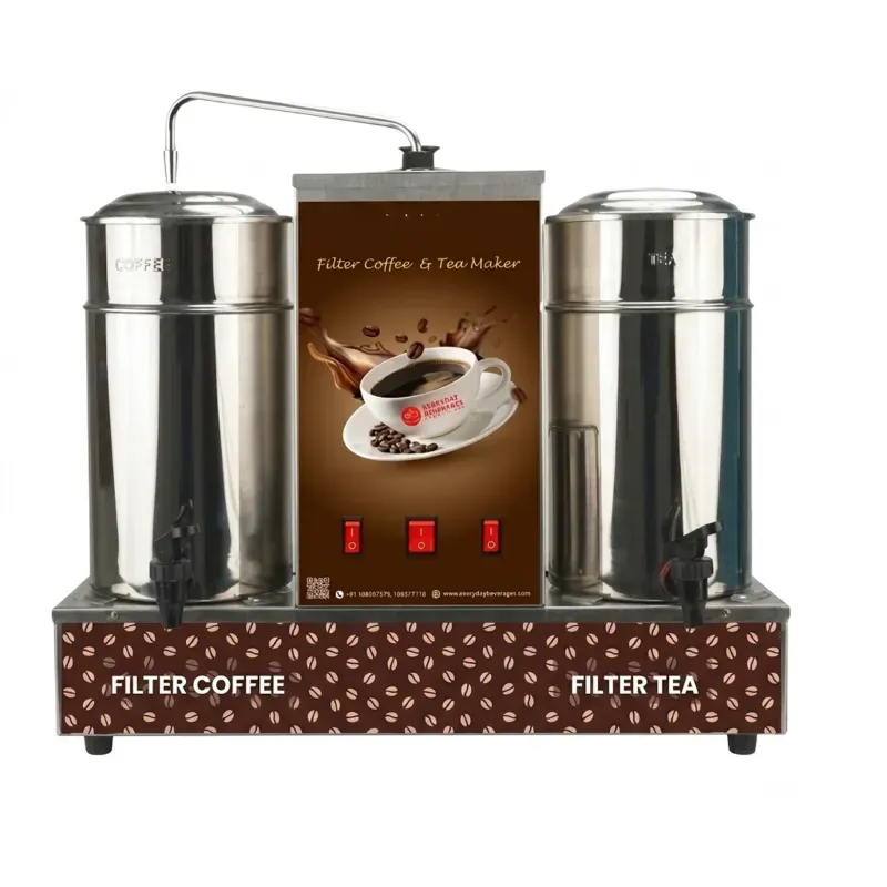 Everyday 230 V Tea and Coffee Maker (2+2 L) for Cafes, Offices Semi-Automatic Dual Stainless Steel Vessel Decoction Brewer