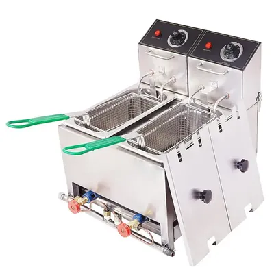 Commercial Stainless Steel 5+5 L Electric & Gas Operated Double Pan Deep Fryer, 3000 W