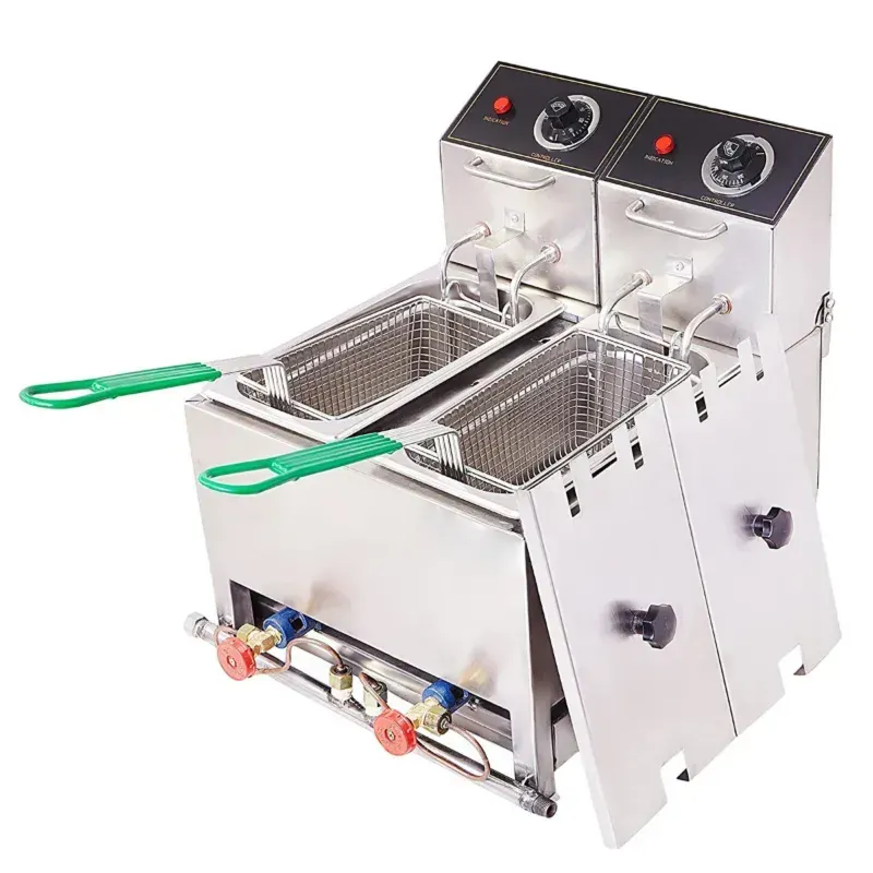 Commercial Stainless Steel 5+5 L Electric & Gas Operated Double Pan Deep Fryer, 3000 W