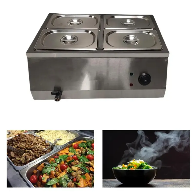 Heavy Duty Stainless Steel 4 Pans Electric Bain Marie, 1.5 kW