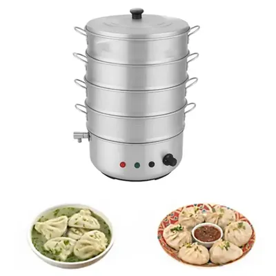 Aluminum 11 Inch Electric Operated 4 Tier Momo withTap, Rice, Corn Steamer For Commercial Use