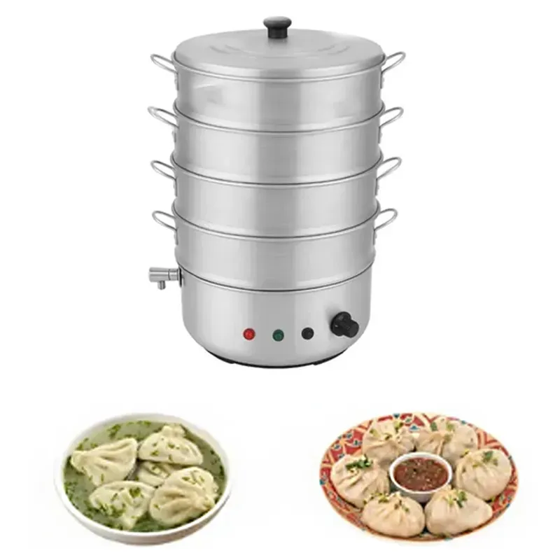 Aluminum 11 Inch Electric Operated 4 Tier Momo withTap, Rice, Corn Steamer For Commercial Use