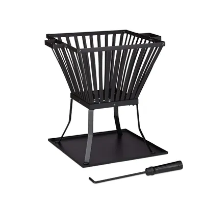 Relax Days Fire Pit XL With Bottom Plate for Wood, 56 x 56.5 x 45 cm, Black