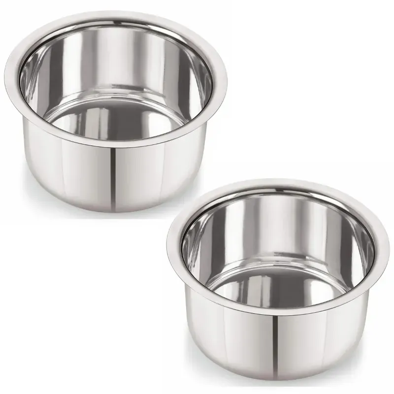 Pack of 2 Flat Tope, 3 mm Thick Stainless Steel Cooking Pots/Patila for Kitchens (Size No.33)