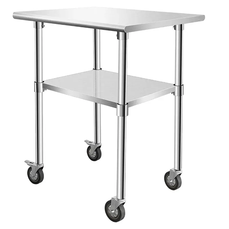 SS 24 x 24 Inch Food Preparation Working Table with Wheels and Undershelf for Restaurant, Home and Hotel