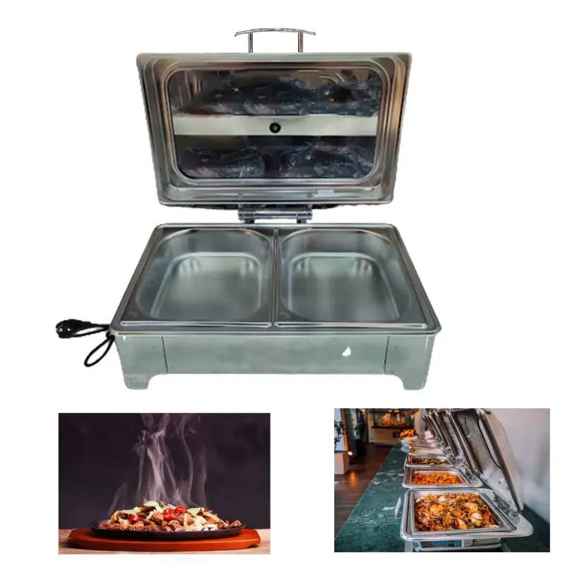 Malabar Buffet Food Warmer with Electric Based and Glass Lid, 8 Litre Capacity