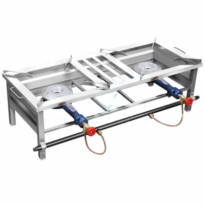 Double Burner 14 x 40 x 10 Inch SS Gas Bhatti with Deluxe Bottom Burner for Commercial Use