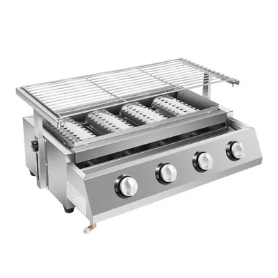 4 Burner LPG Gas Operated BBQ Grill with Infrared Ceramic Burners, Height Adjustable and Stainless Steel Body