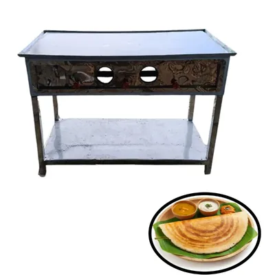 Premium 18 x 36 x 32 Inch Gas Operated 3 Burner Dosa Bhatti, With 10 mm Thick Tawa and Undershelf