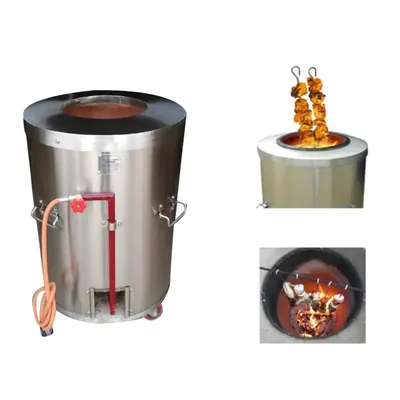 Commercial 20 x 29 Inch Stainless Steel Gas Tandoor with 8 Skewers, 1 set Tandoor Skewer & Roti Gaddi