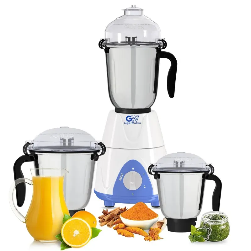 Giga Watts 1000 W All-in-One Electric Mixy Blender, Three Stainless Steel Clip Jars with 3 Speed Control(1 Year Warranty)