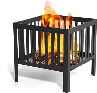 16 Inch Square Steel Grating Fire Pit For Camping, Perfect for Backyard, Bonfire Gathering Outdoor