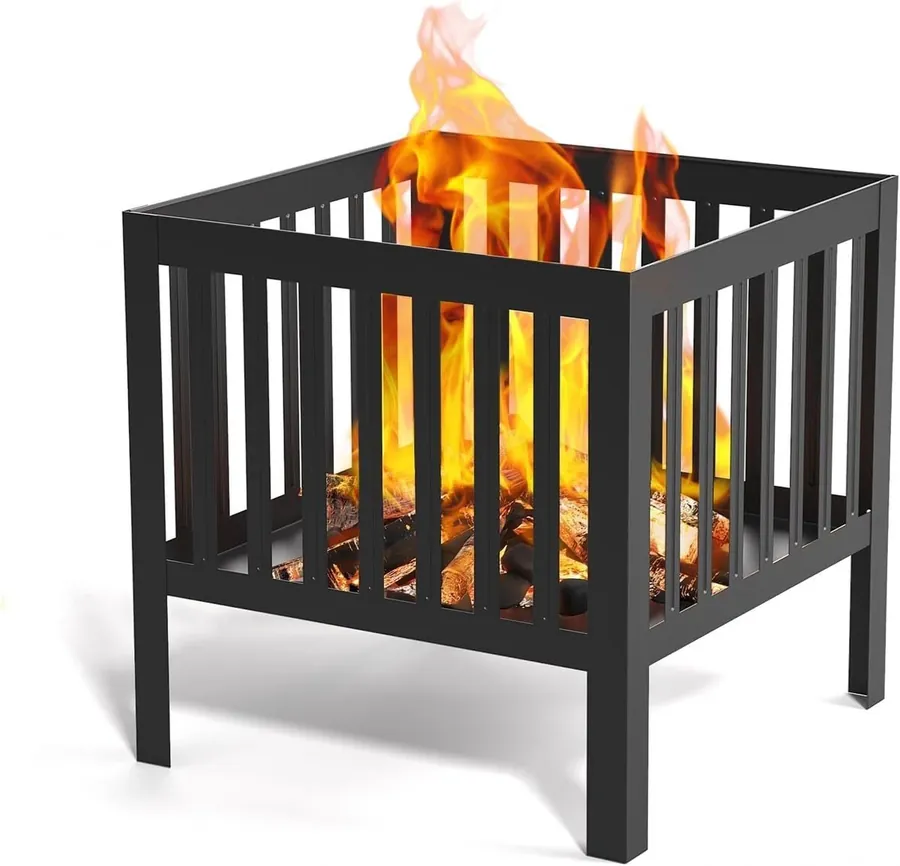 16 Inch Square Steel Grating Fire Pit For Camping, Perfect for Backyard, Bonfire Gathering Outdoor