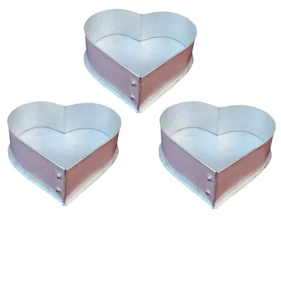 High Capacity (Pack of 3) Aluminum 5, 7 and 10 Inch Heart Shape Cake Mould With 600 g, 800 g, and 1.1 kg Capacity