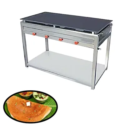 High Efficiency Gas Operated 24 x 36 Inch, 4 Burner Dosa Bhatti, 10 mm Thick Tawa and Stainless Steel Body