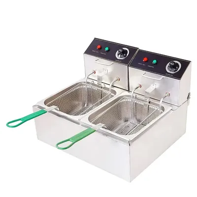 Heavy-Duty Double Pan 8+8 L Electric Deep Fat Fryer 5000 W, SS Body