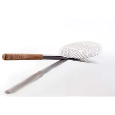 Mira Steels Steel Pack of 3 SS Jhara With Wooden Handle and 14 Inch Dia Size