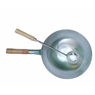 Chinese woks Iron Kadhai with Wooden Handle and Stainless Steel Big Size Ladle (Size-11 Inch Dia.)