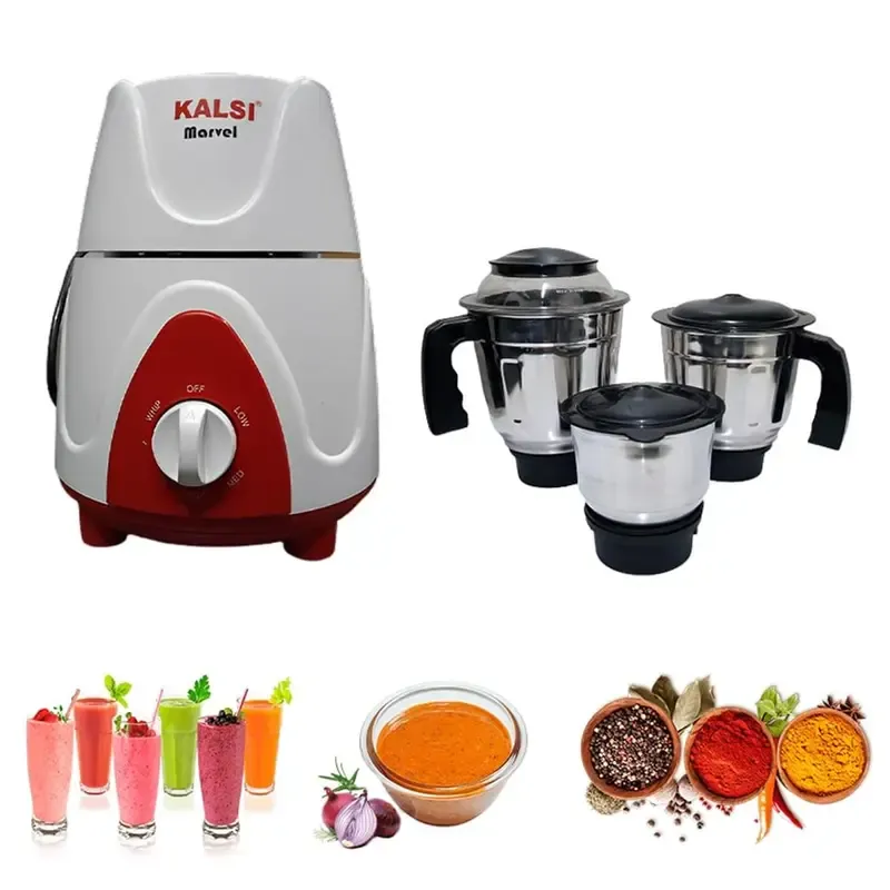 Kalsi 765 W Marvel Mixer Round Plastic Body with 3 Stainless Steel Jars