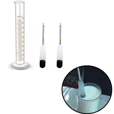 Glass Lactometer of 2 pcs with 1 piece Lactometer Cylinder/Tube for Checking Milk Purity with in a Minute