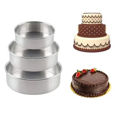 Pack of 3 Aluminium Round Baking Microwave Mould for 500g, 750g, 1 kg Cake
