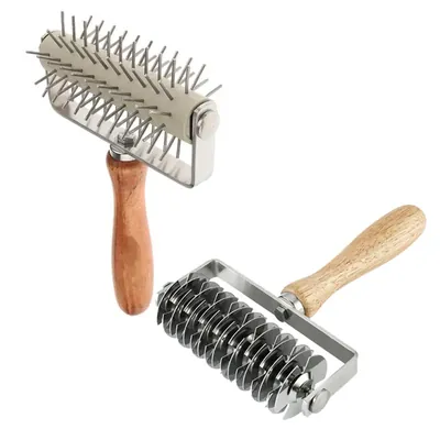 Combo Pack of Stainless Steel Lattice Roller Cutter and Dough Docker Roller Cutter for Cookie, Pie Dessert, Pizza, Bread, Pastry