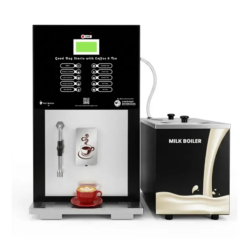 Everyday 230 V Fully Automatic Commercial Coffee & Tea Vending Machine with Connected Milk Boiler Live Vending (2+2 L)